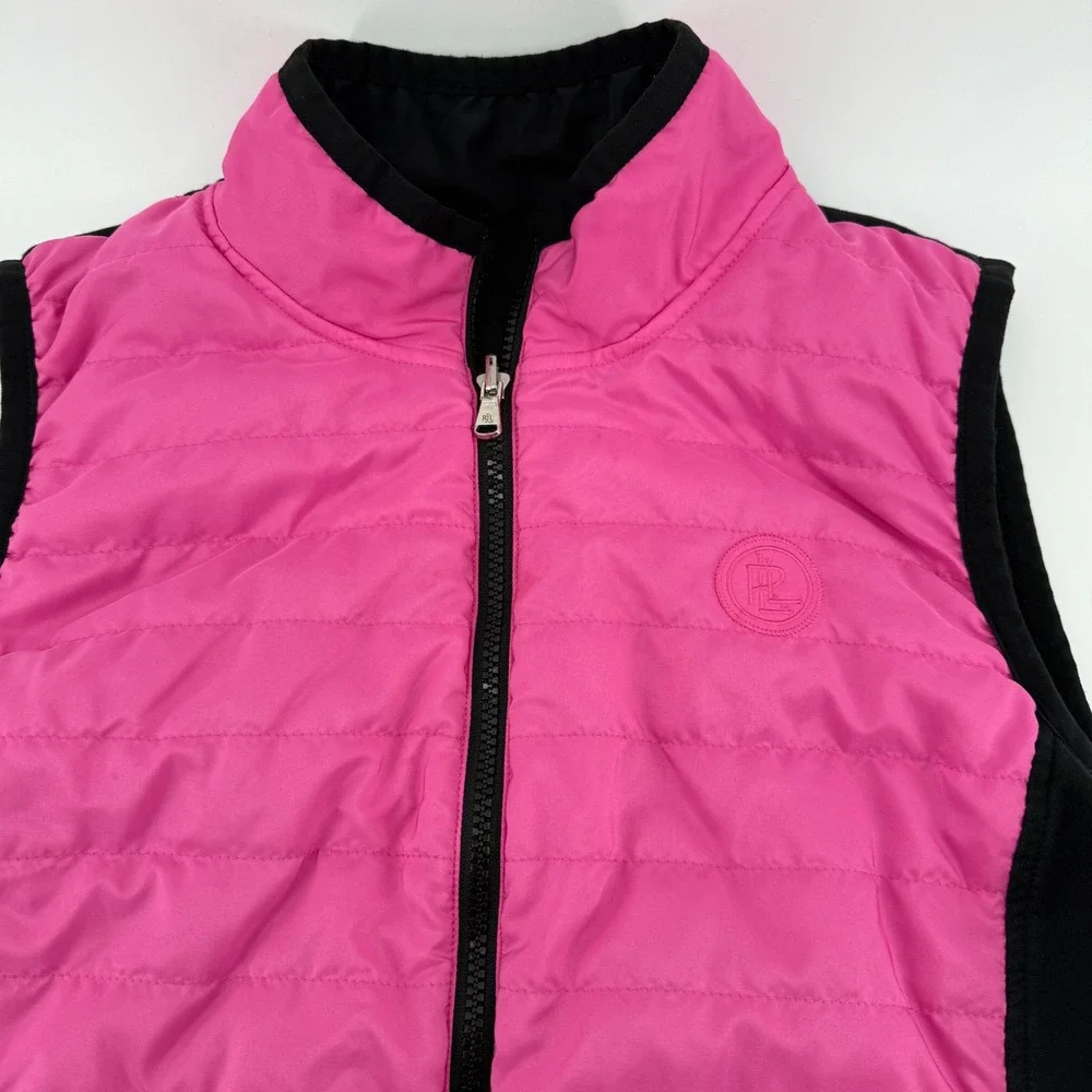 Lauren Ralph Lauren Golf Reversible Quilted Vest Pink Black XL Full Zip RL Logo